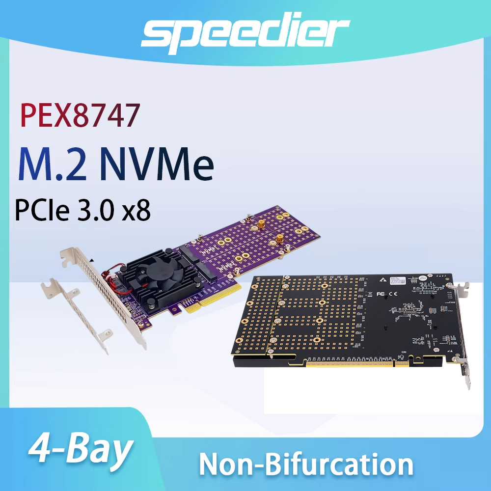 PCIe 3.0 X8 4ベイ M.2 NVMe 拡張カード - Quad M.2 Nvme Pcie Bifurcation Card のレビューと価格